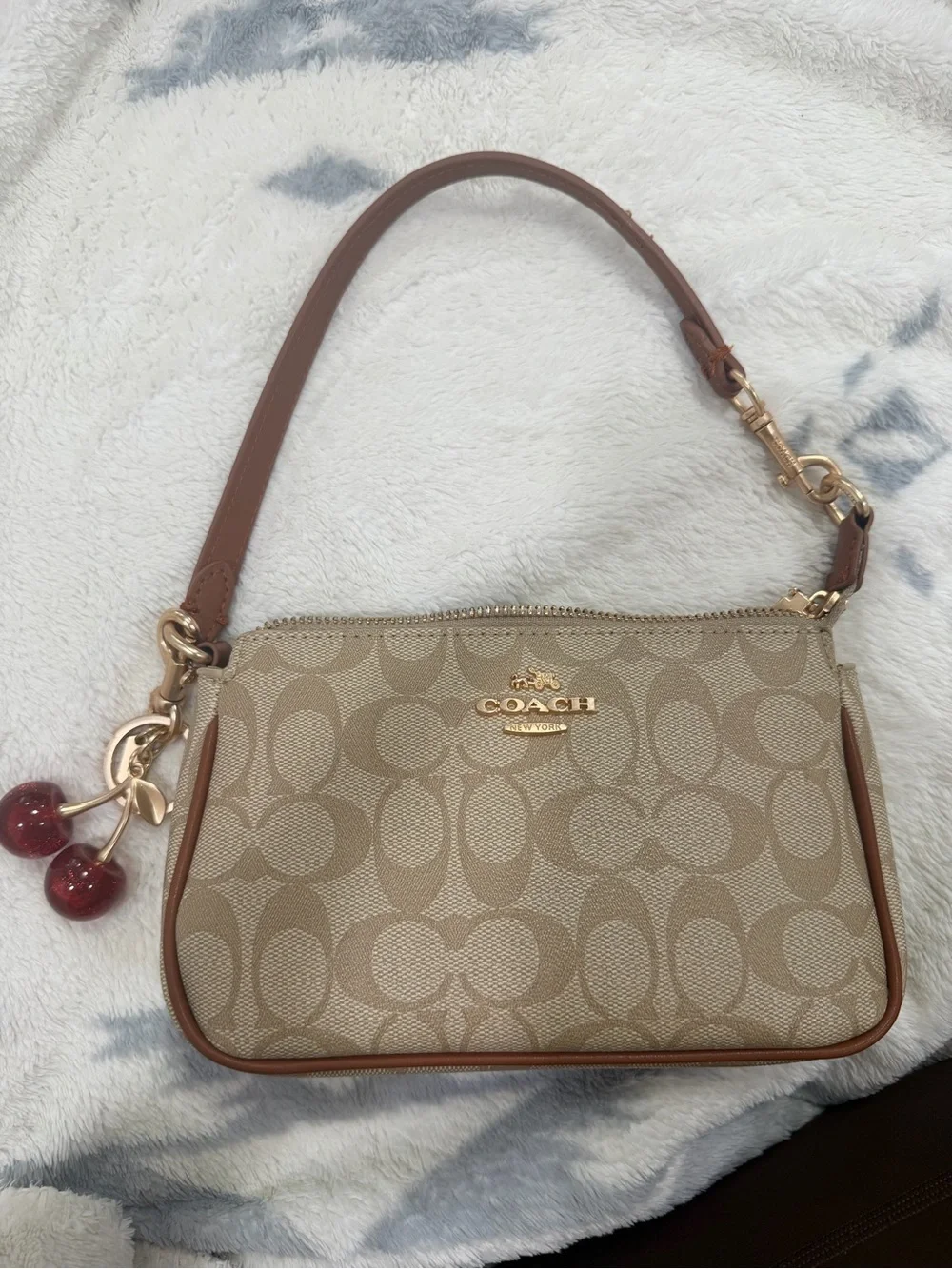 Coach Nolita Bag in Beige and Brown with Cherry Charm